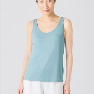 EILEEN FISHER 100% Silk Boat Neck Pale Aqua Blue Seafoam Mint Green Tank Top